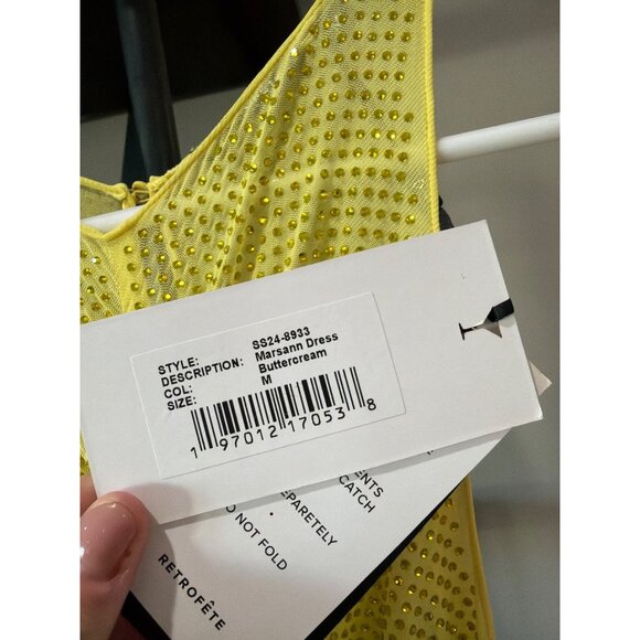 retrofete Marsann Ruched Bodycon Crystal Dress Buttercream Womens Size Medium - Picture 11 of 12